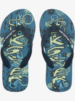 Hot Quiksilver Boy'S 8-16 Molokai Flip-Flops Black/Green/Blue