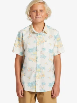 Clearance Quiksilver Boy'S 8-16 Palm Spritz Short Sleeve Woven Shirt Snow White Palm Spritz