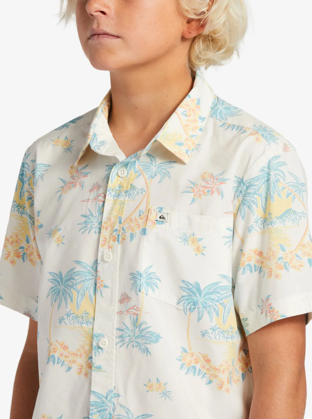 Clearance Quiksilver Boy'S 8-16 Palm Spritz Short Sleeve Woven Shirt Snow White Palm Spritz