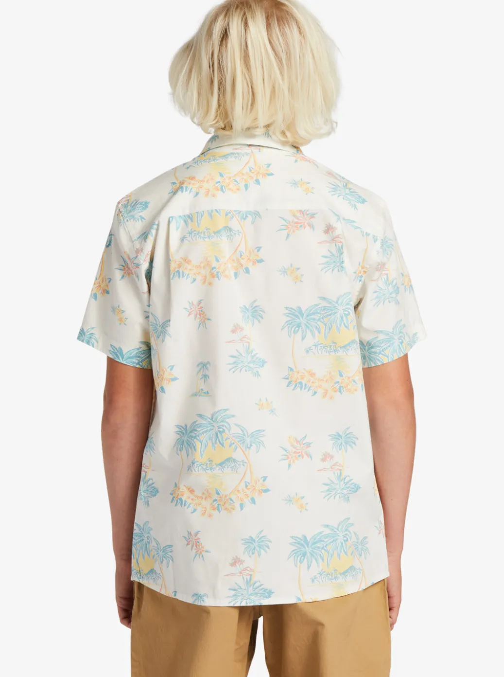 Clearance Quiksilver Boy'S 8-16 Palm Spritz Short Sleeve Woven Shirt Snow White Palm Spritz