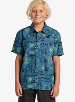 Store Quiksilver Boy'S 8-16 Radical Times Short Sleeve Woven Shirt Agean Blue Radical Times Ss