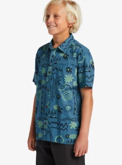 Store Quiksilver Boy'S 8-16 Radical Times Short Sleeve Woven Shirt Agean Blue Radical Times Ss
