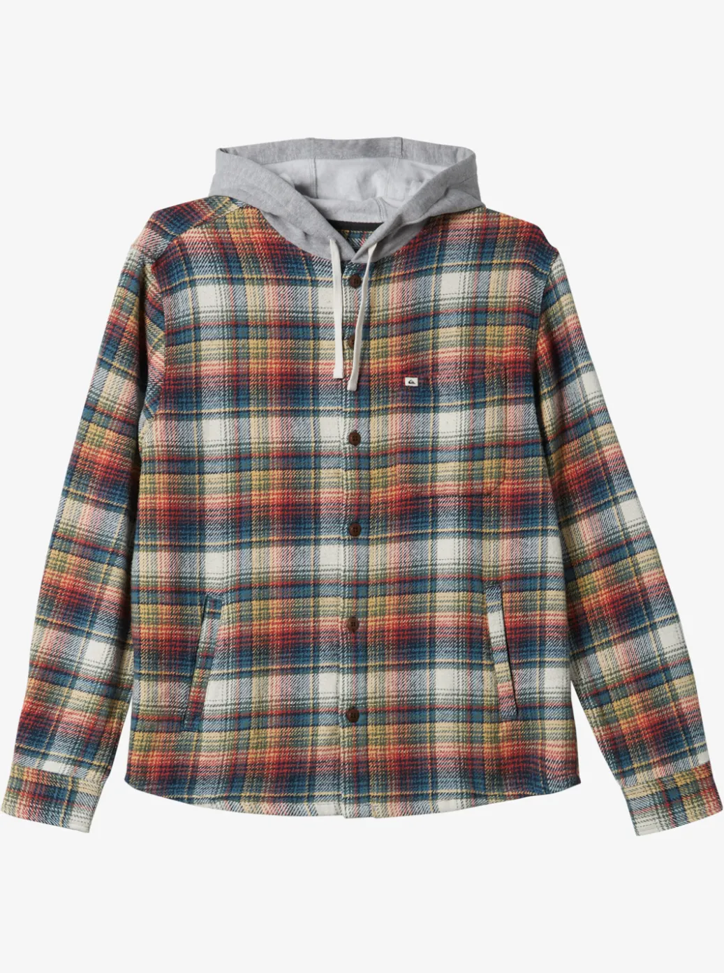 New Quiksilver Briggs Hooded Flannel Long Sleeve Top Mineral Red Briggs Flannel