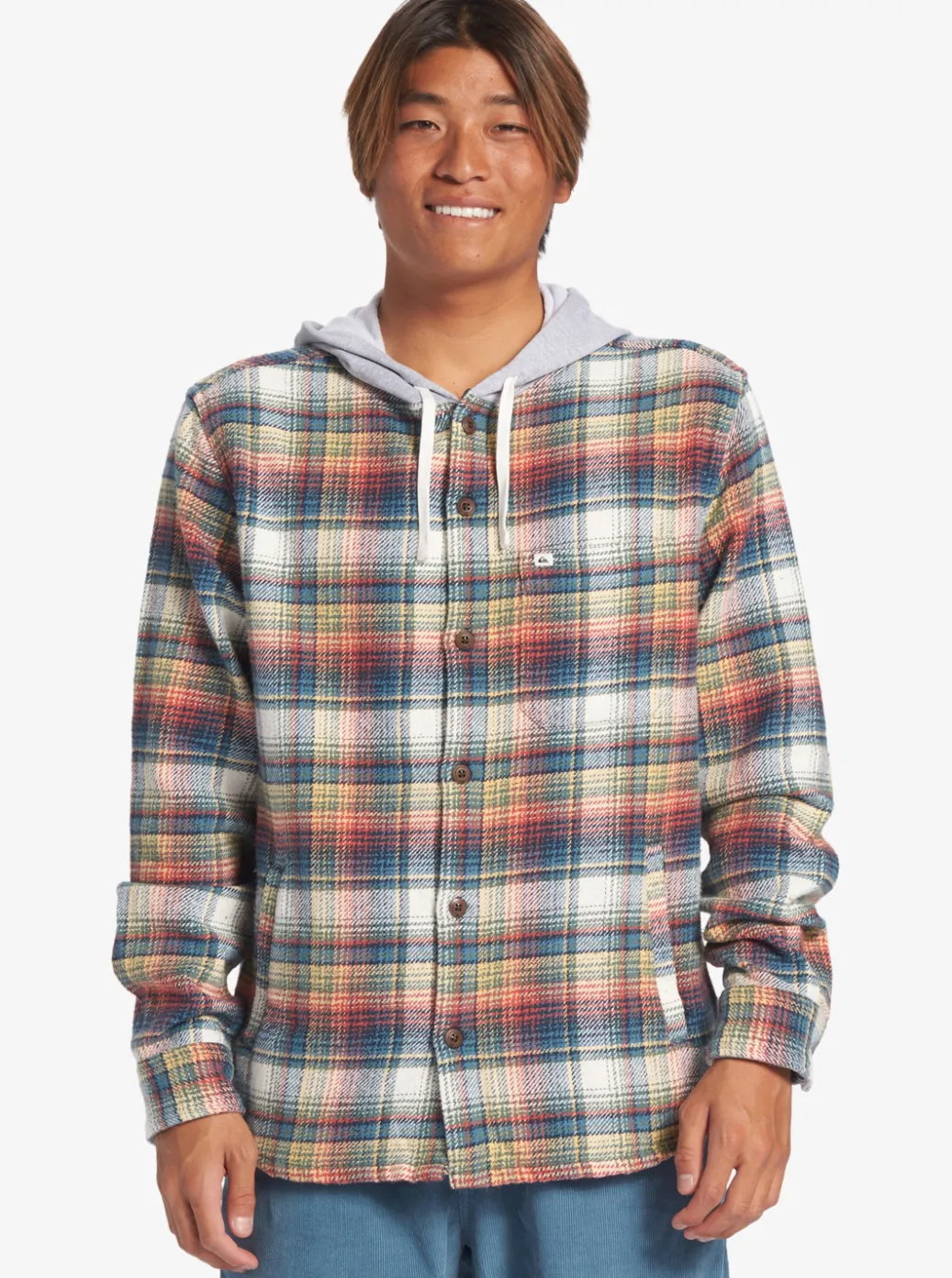New Quiksilver Briggs Hooded Flannel Long Sleeve Top Mineral Red Briggs Flannel