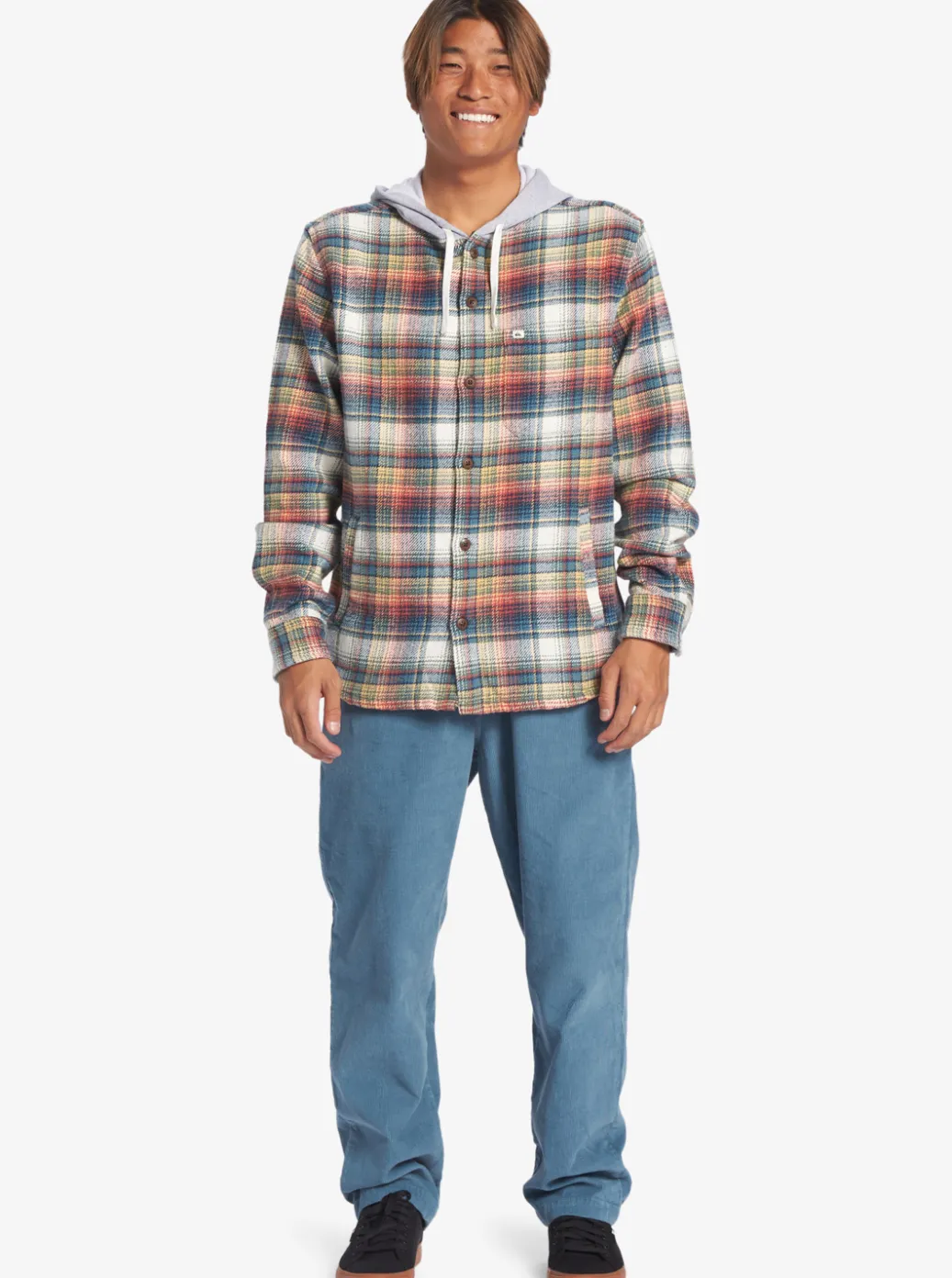 New Quiksilver Briggs Hooded Flannel Long Sleeve Top Mineral Red Briggs Flannel