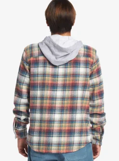 New Quiksilver Briggs Hooded Flannel Long Sleeve Top Mineral Red Briggs Flannel