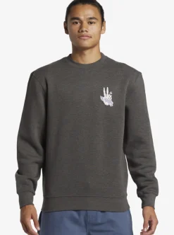 Shop Quiksilver E Peace Out Crew Neck Sweatshirt Charcoal Heather