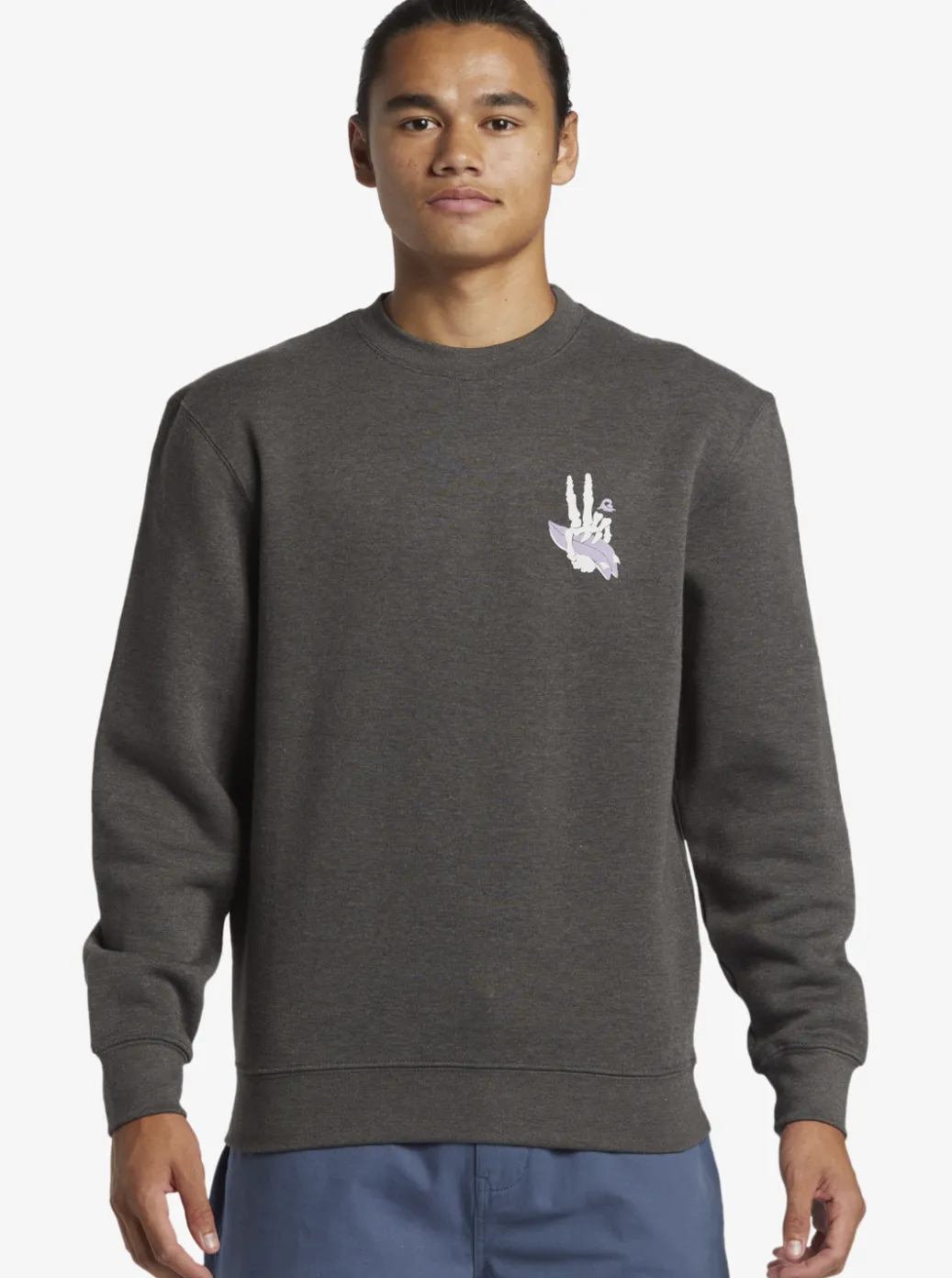 Shop Quiksilver E Peace Out Crew Neck Sweatshirt Charcoal Heather