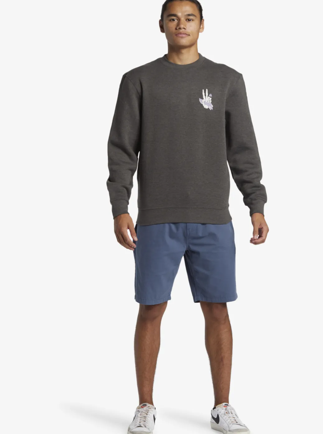 Shop Quiksilver E Peace Out Crew Neck Sweatshirt Charcoal Heather