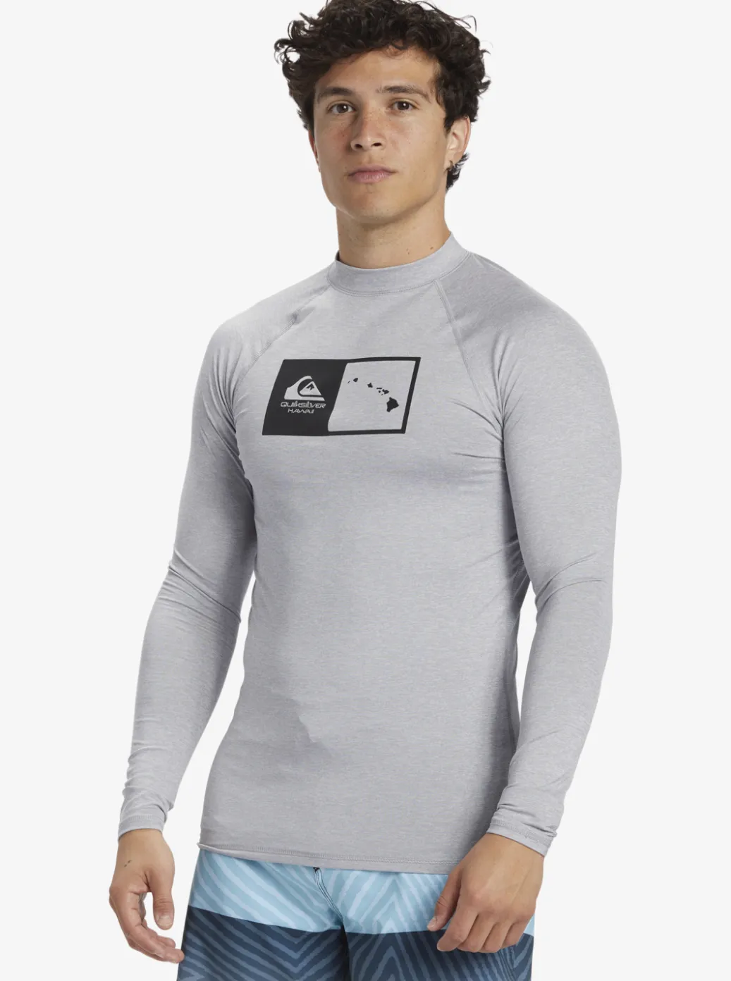 Shop Quiksilver Hawaii Double Down Upf 50 Long Sleeve Surf Tee Sleet Heather