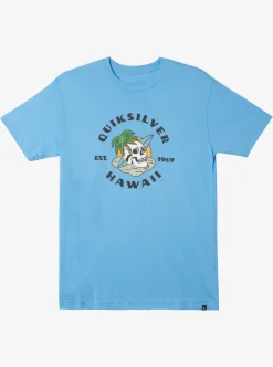 Hot Quiksilver Hawaii Palm And Skull T-Shirt Azure Blue