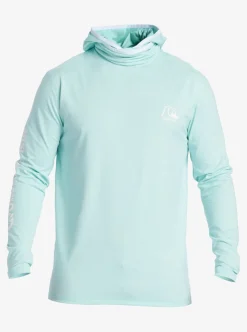 New Quiksilver Heritage Upf 50 Long Sleeve Surf Tee Sky Blue Heather