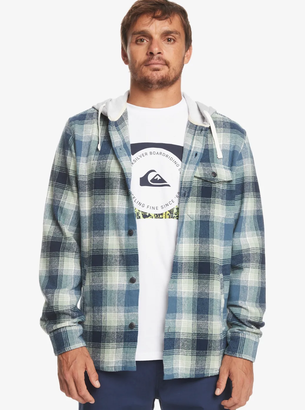 Cheap Quiksilver Kinloss Long Sleeve Hooded Shirt Iceberg Green Kinloss