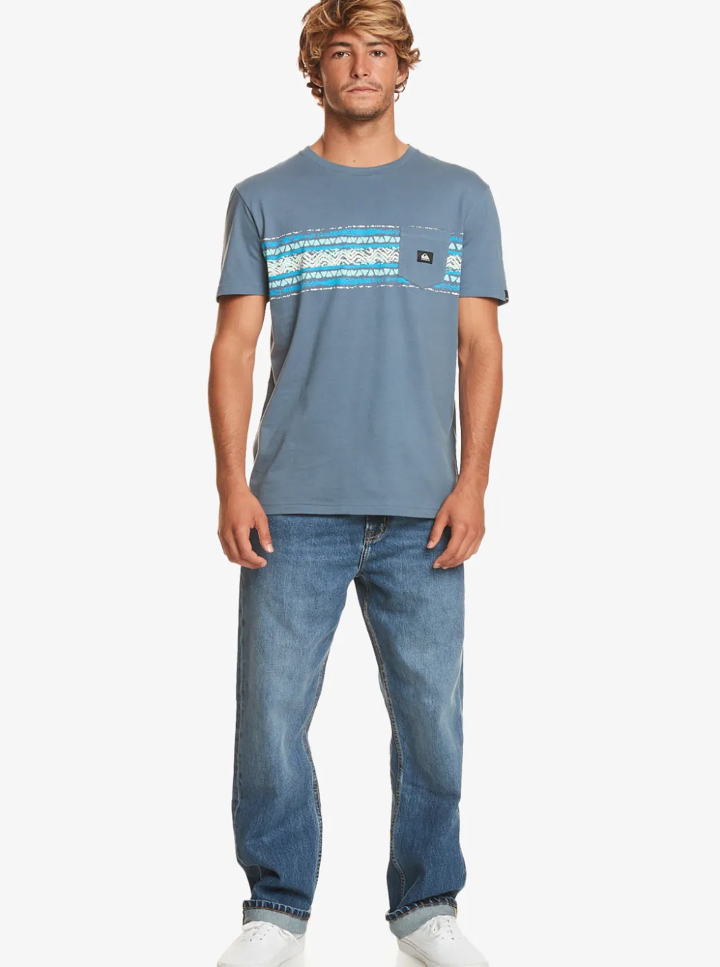 New Quiksilver Mesa Stripe Pocket T-Shirt Bering Sea