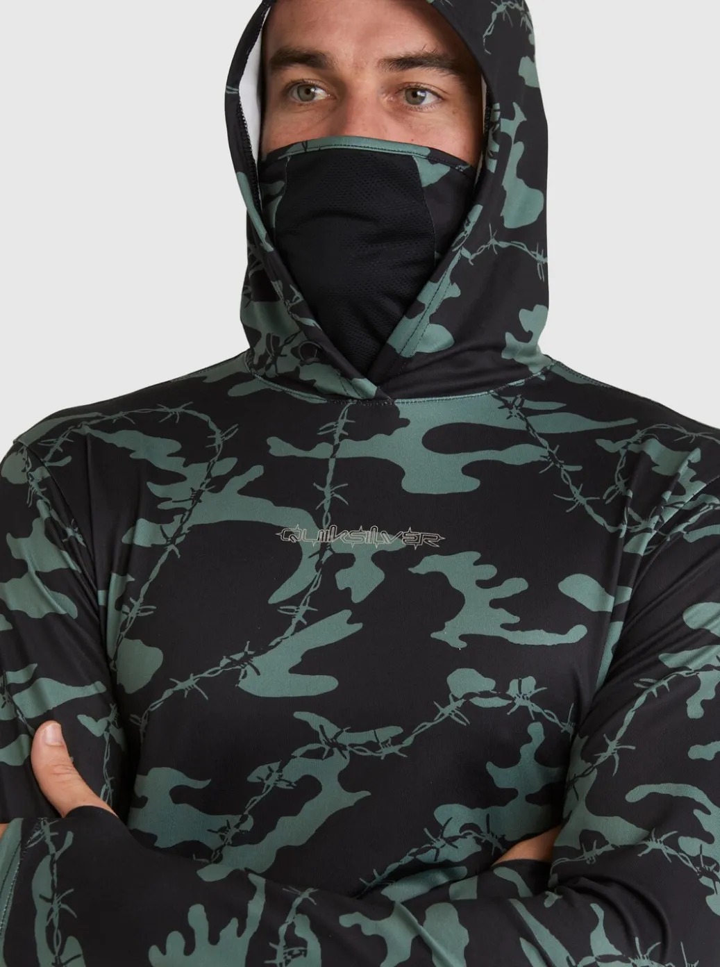 Best Sale Quiksilver Mikey Hooded Long Sleeve Upf 50 Surf T-Shirt Black