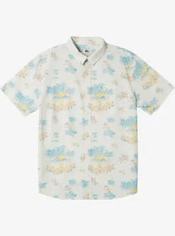 Sale Quiksilver Palm Spritz Short Sleeve Woven Shirt Snow White Palm Spritz