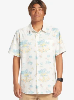 Sale Quiksilver Palm Spritz Short Sleeve Woven Shirt Snow White Palm Spritz