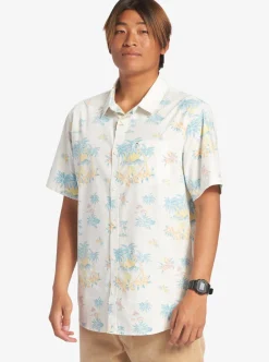 Sale Quiksilver Palm Spritz Short Sleeve Woven Shirt Snow White Palm Spritz