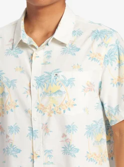 Sale Quiksilver Palm Spritz Short Sleeve Woven Shirt Snow White Palm Spritz