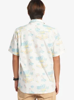 Sale Quiksilver Palm Spritz Short Sleeve Woven Shirt Snow White Palm Spritz