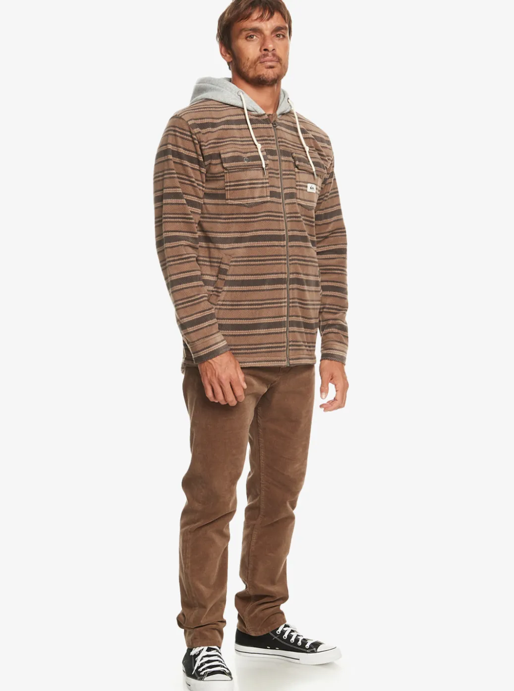 Sale Quiksilver Super Swell Zip-Up Hoodie Major Brown Super Swell Plaid