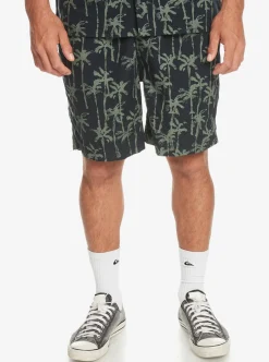 Store Quiksilver Taxer Print Elastic Waist Shorts Laurel Wreath Painted Palms
