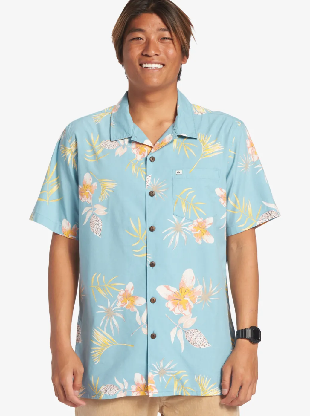 Cheap Quiksilver Tropical Floral Short Sleeve Woven Shirt Reef Waters Tropical Floral Ss
