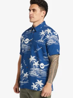 Discount Quiksilver Waterman Ahi Holiday Woven Shirt Ahi Holiday Estate Blue