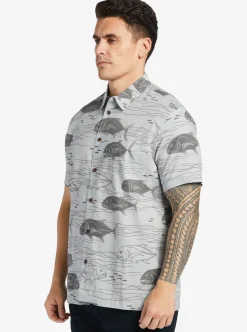 Fashion Quiksilver Waterman Dive Sites Woven Shirt Harbor Mist Dive Sites