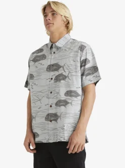 Fashion Quiksilver Waterman Dive Sites Woven Shirt Harbor Mist Dive Sites
