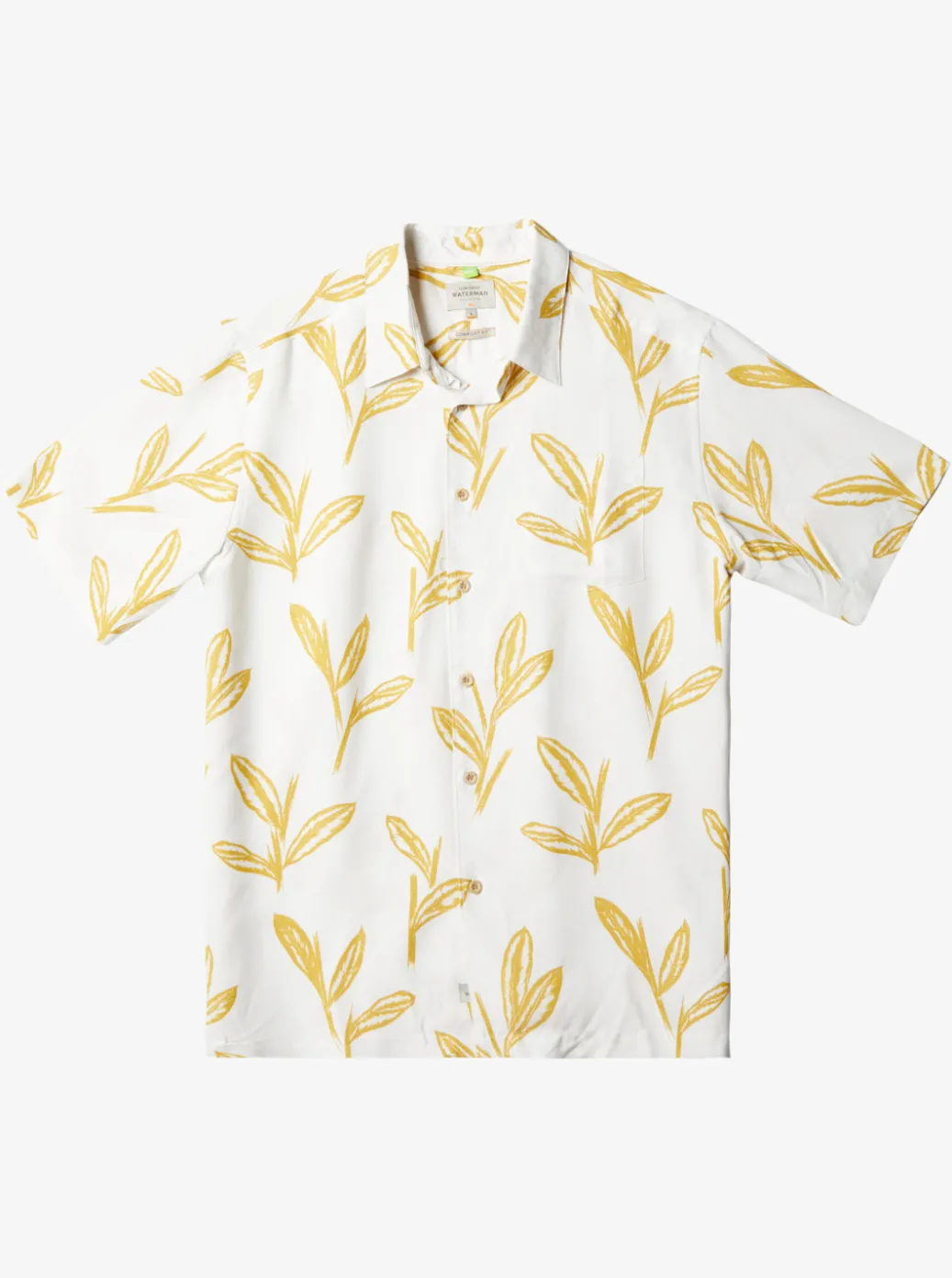 New Quiksilver Waterman Ginger Stalks Short Sleeve Shirt Oil Yellow Ginger Stalks