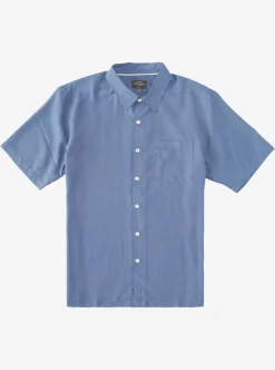 New Quiksilver Waterman Kings Cliff Short Sleeve Shirt Ensign Blue Kings Cliff