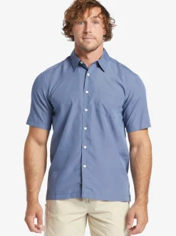 New Quiksilver Waterman Kings Cliff Short Sleeve Shirt Ensign Blue Kings Cliff