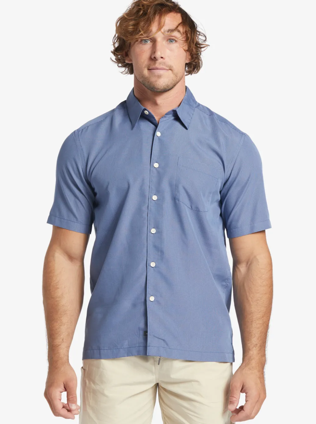 New Quiksilver Waterman Kings Cliff Short Sleeve Shirt Ensign Blue Kings Cliff