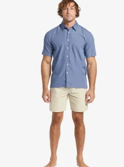 New Quiksilver Waterman Kings Cliff Short Sleeve Shirt Ensign Blue Kings Cliff