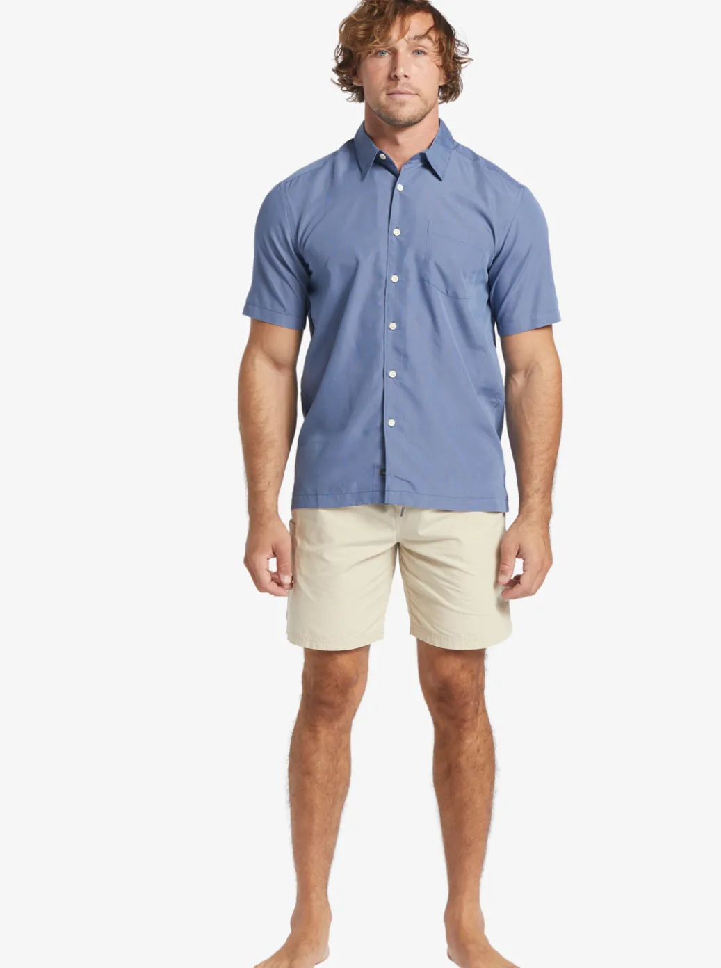 New Quiksilver Waterman Kings Cliff Short Sleeve Shirt Ensign Blue Kings Cliff