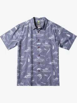 Fashion Quiksilver Waterman Line Spinner Short Sleeve Shirt Medieval Blue Line Spinner