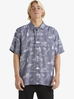 Fashion Quiksilver Waterman Line Spinner Short Sleeve Shirt Medieval Blue Line Spinner