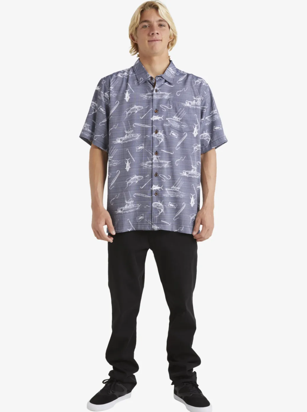 Fashion Quiksilver Waterman Line Spinner Short Sleeve Shirt Medieval Blue Line Spinner