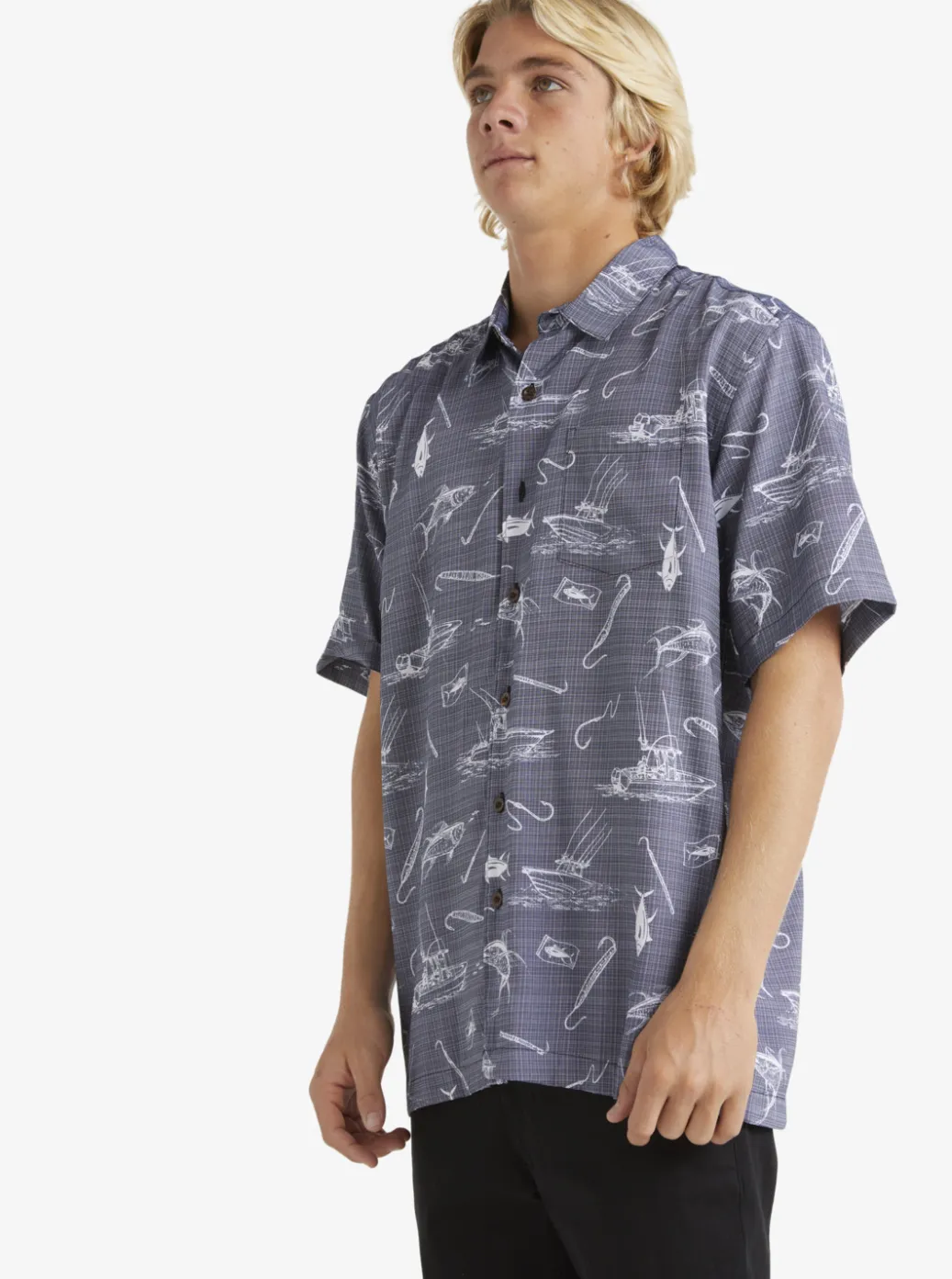 Fashion Quiksilver Waterman Line Spinner Short Sleeve Shirt Medieval Blue Line Spinner