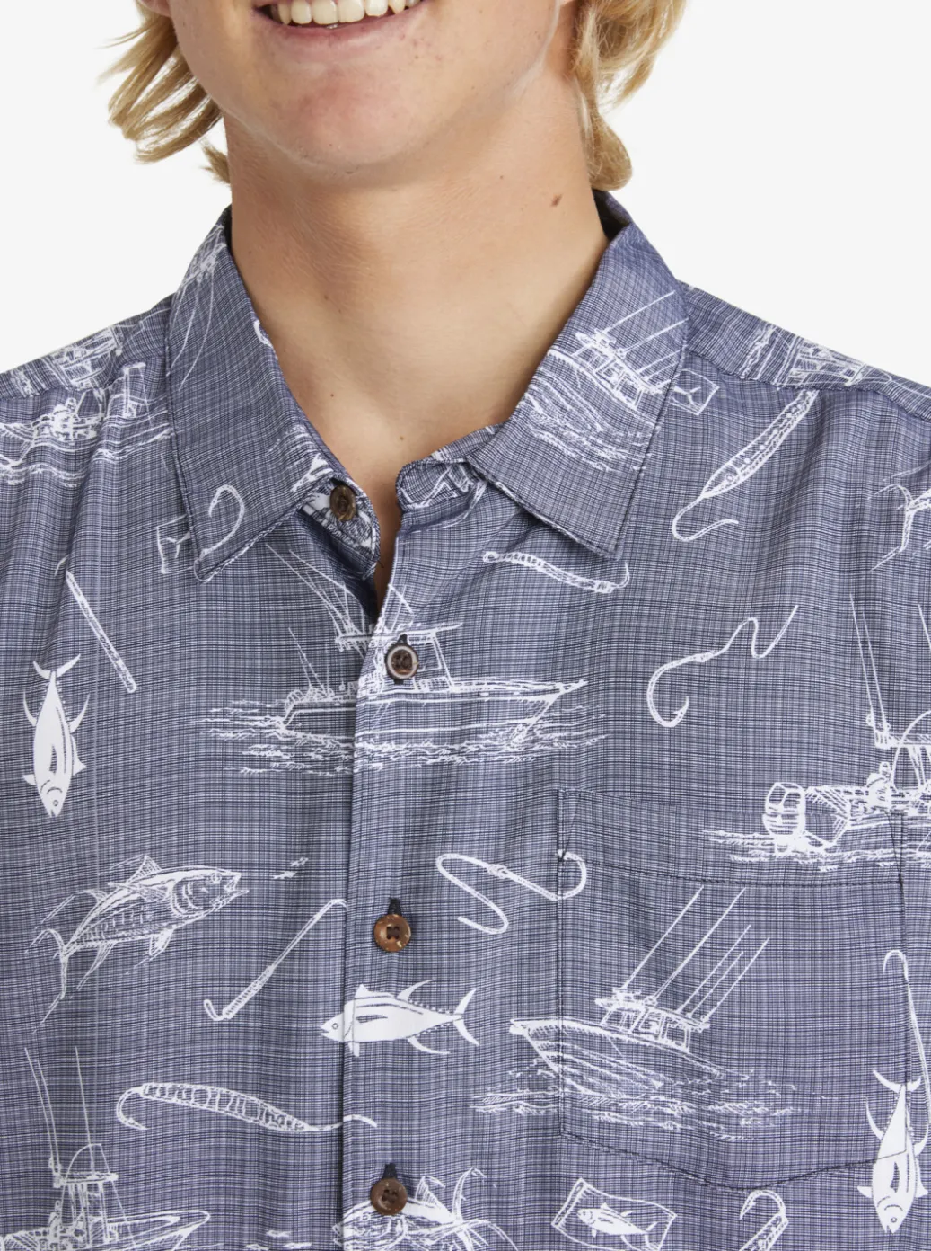 Fashion Quiksilver Waterman Line Spinner Short Sleeve Shirt Medieval Blue Line Spinner