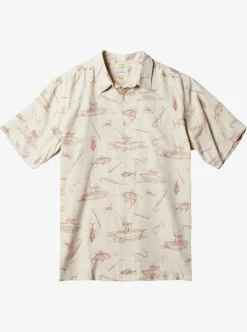 Best Quiksilver Waterman Line Spinner Short Sleeve Shirt Brown Rice Line Spinner