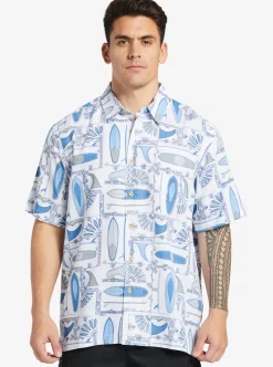 Clearance Quiksilver Waterman Long Boards Woven Shirt White Longboards