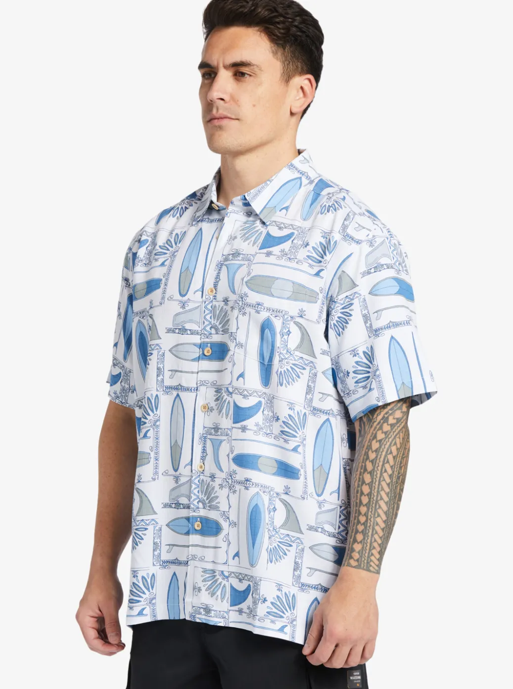 Clearance Quiksilver Waterman Long Boards Woven Shirt White Longboards