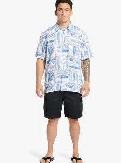 Clearance Quiksilver Waterman Long Boards Woven Shirt White Longboards