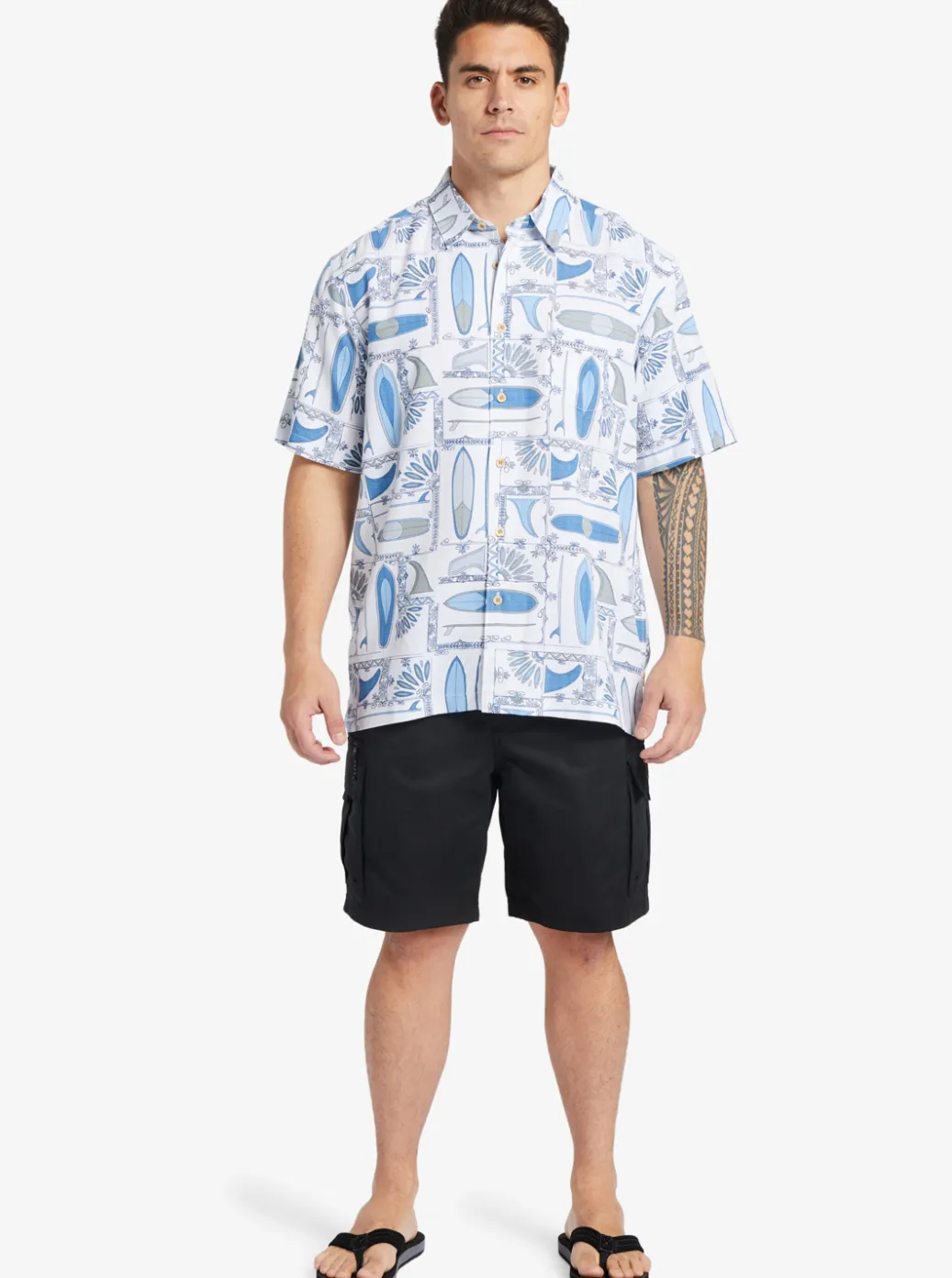 Clearance Quiksilver Waterman Long Boards Woven Shirt White Longboards