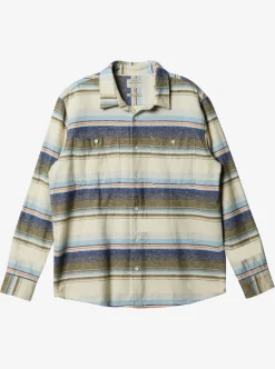 Sale Quiksilver Waterman Lowest Tide Flannel Long Sleeve Shirt Dusk Blue Lowest Tide