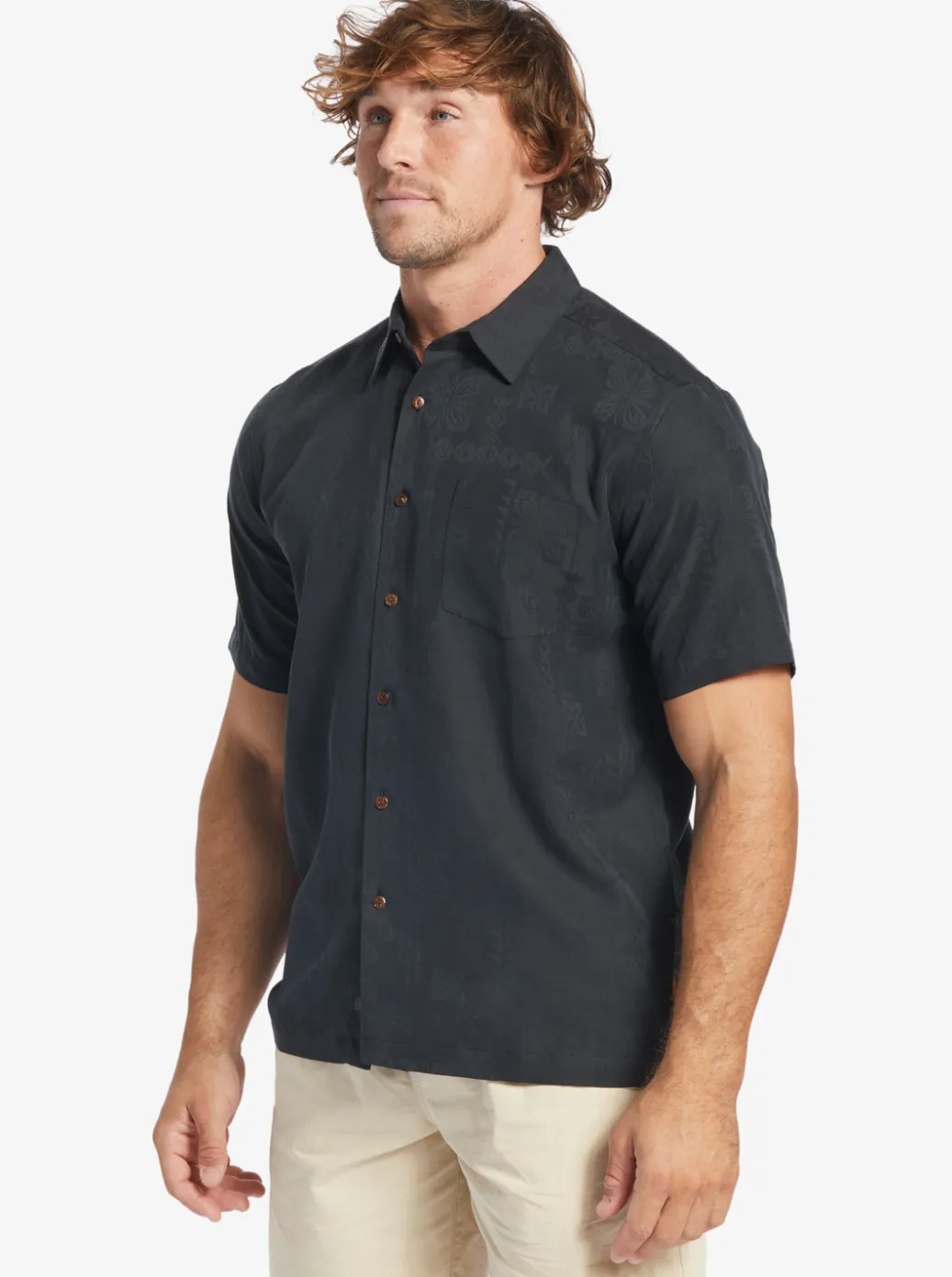 Fashion Quiksilver Waterman Manele Bay Short Sleeve Shirt Black