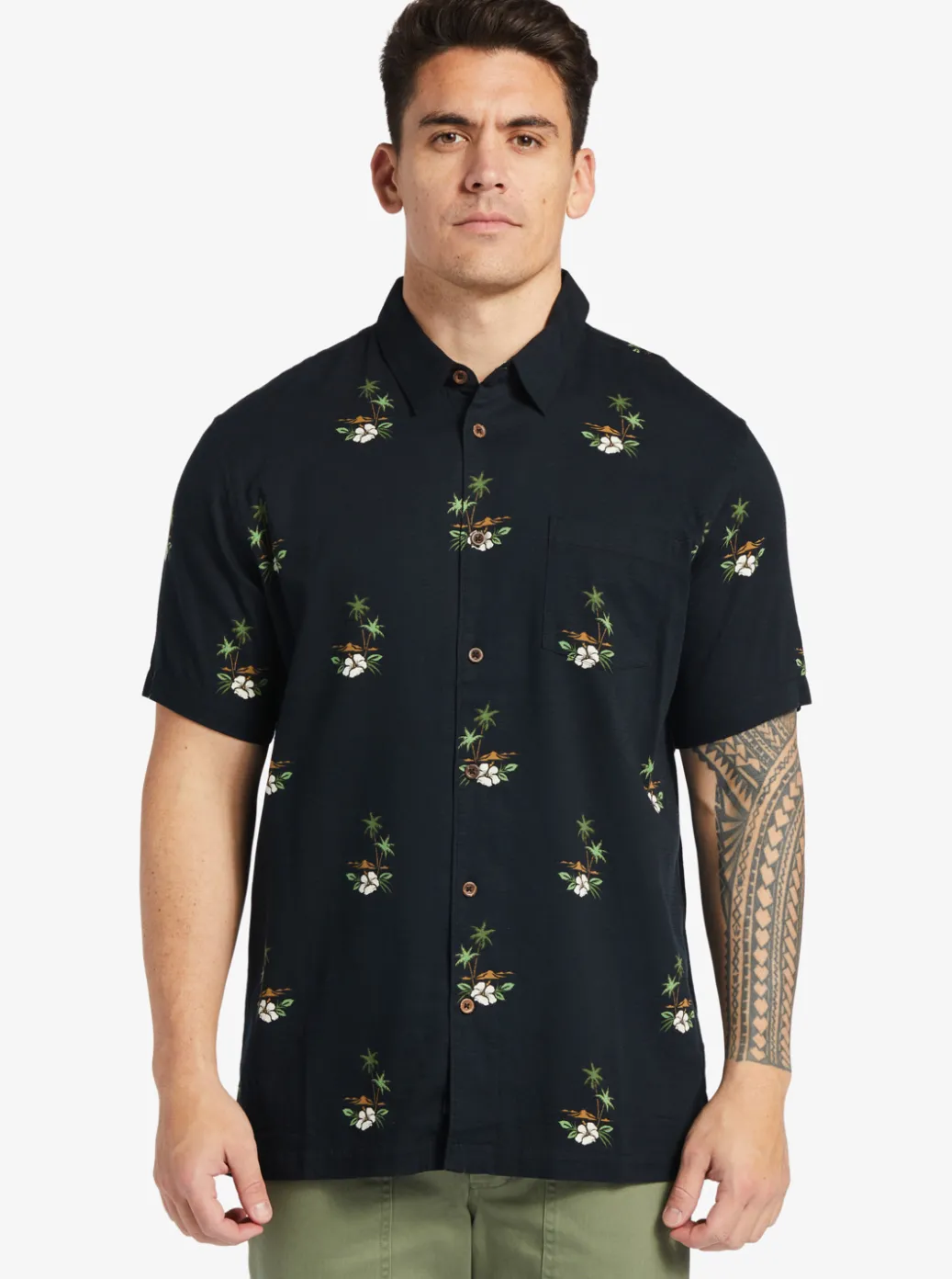 Best Sale Quiksilver Waterman Micronesia Woven Shirt Micronesia Dusk Black