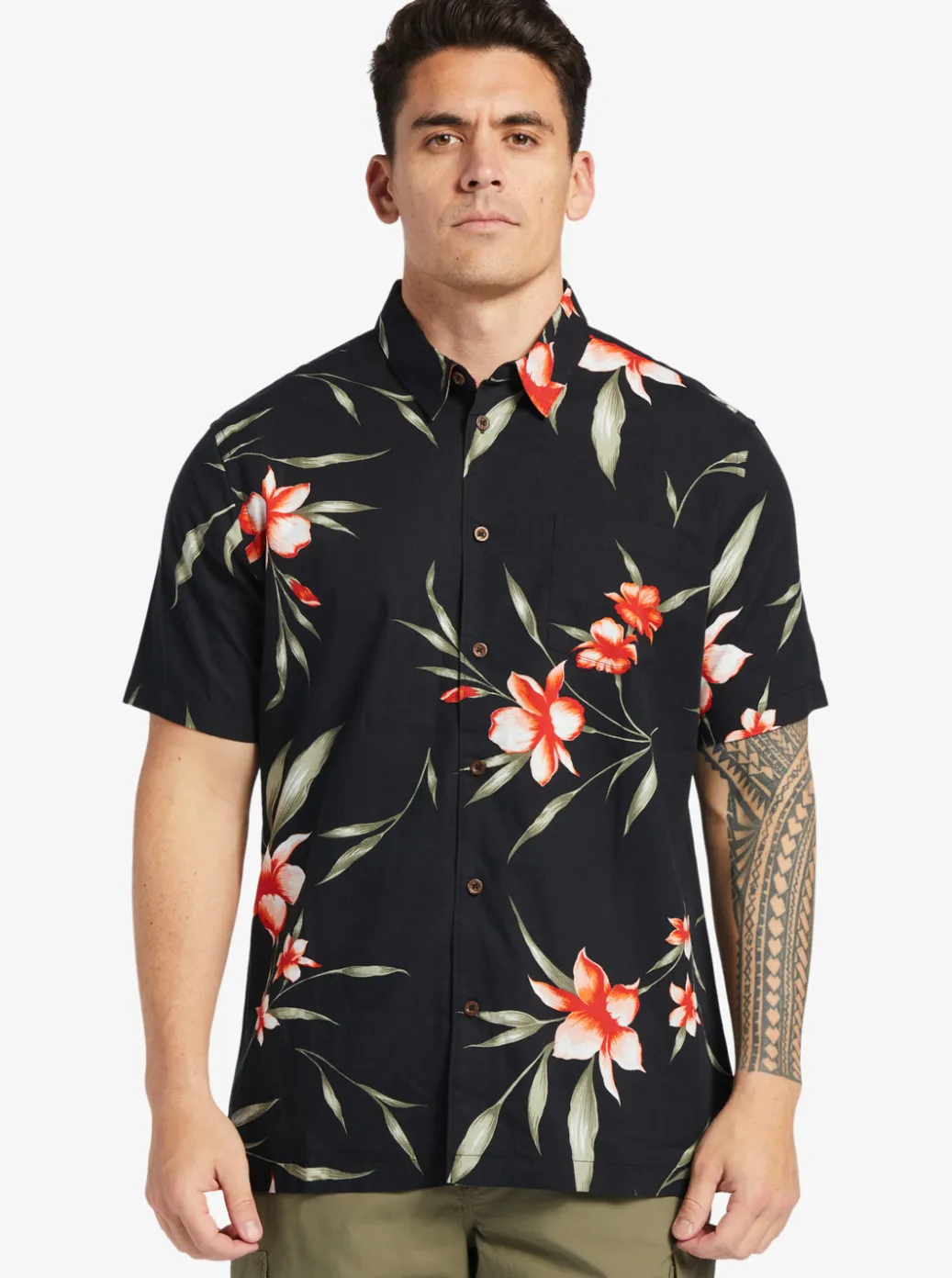 Clearance Quiksilver Waterman Night Bloomer Woven Shirt Black Night Bloomer
